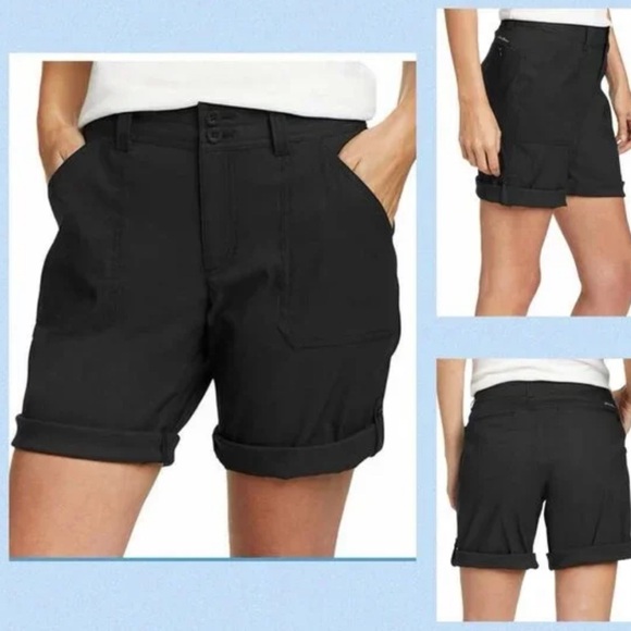 Eddie Bauer Ladies' Cargo Shorts BLACK Size 12 Lightweight Pocket With Zipper - Picture 1 of 6